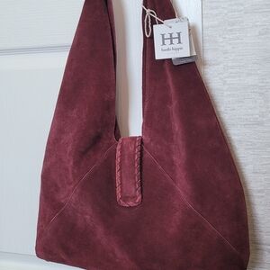 Haute Hippie Burgundy Real Suede Leather Hobo Handbag NWT